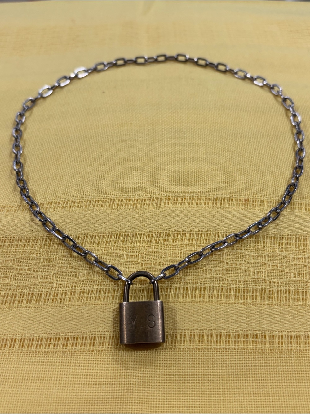 VTG Industrial Silver Padlock Chain Necklace Custom Engraved "Y.S"